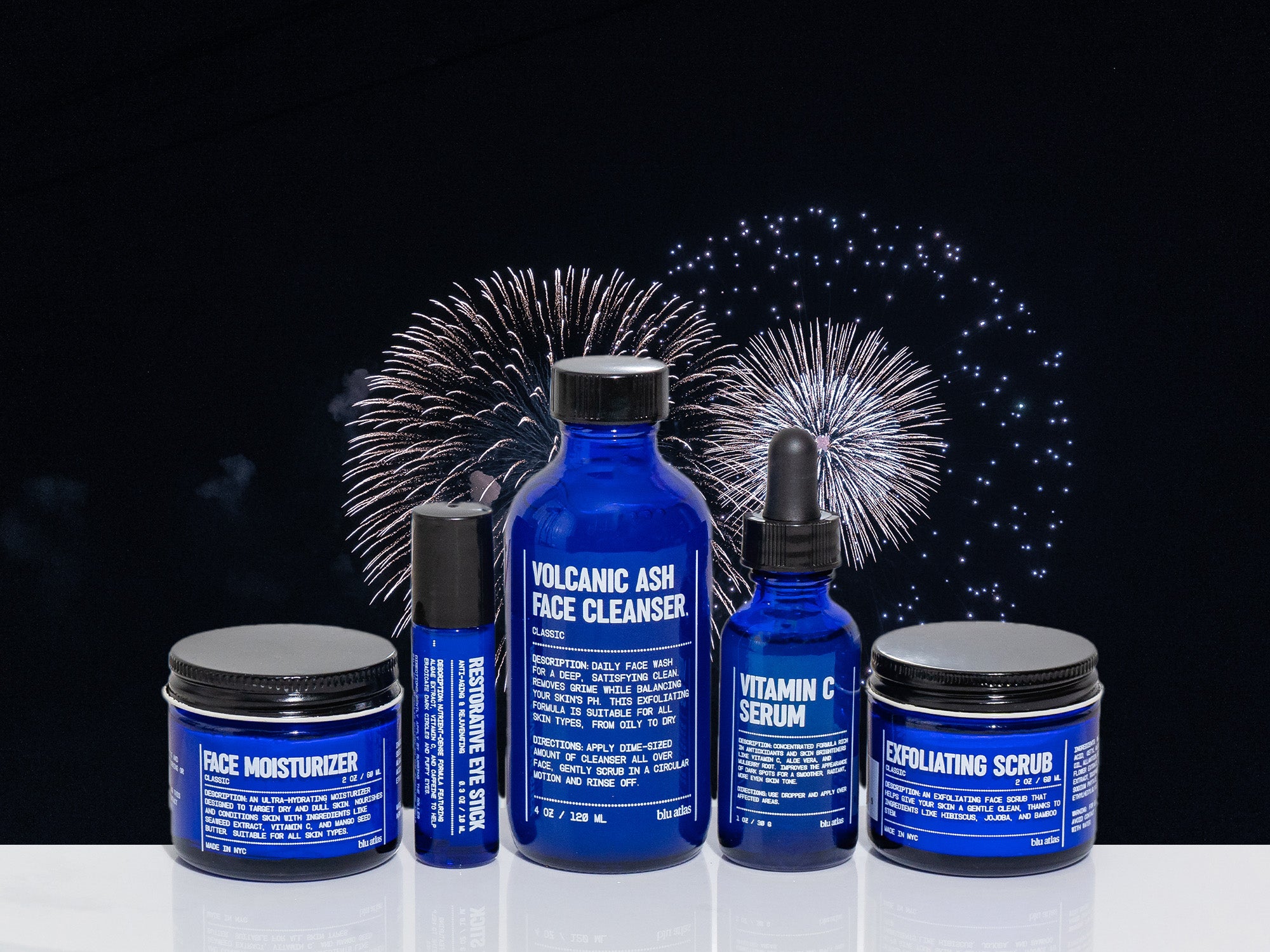 4th of July Blu Atlas Products on Black Background