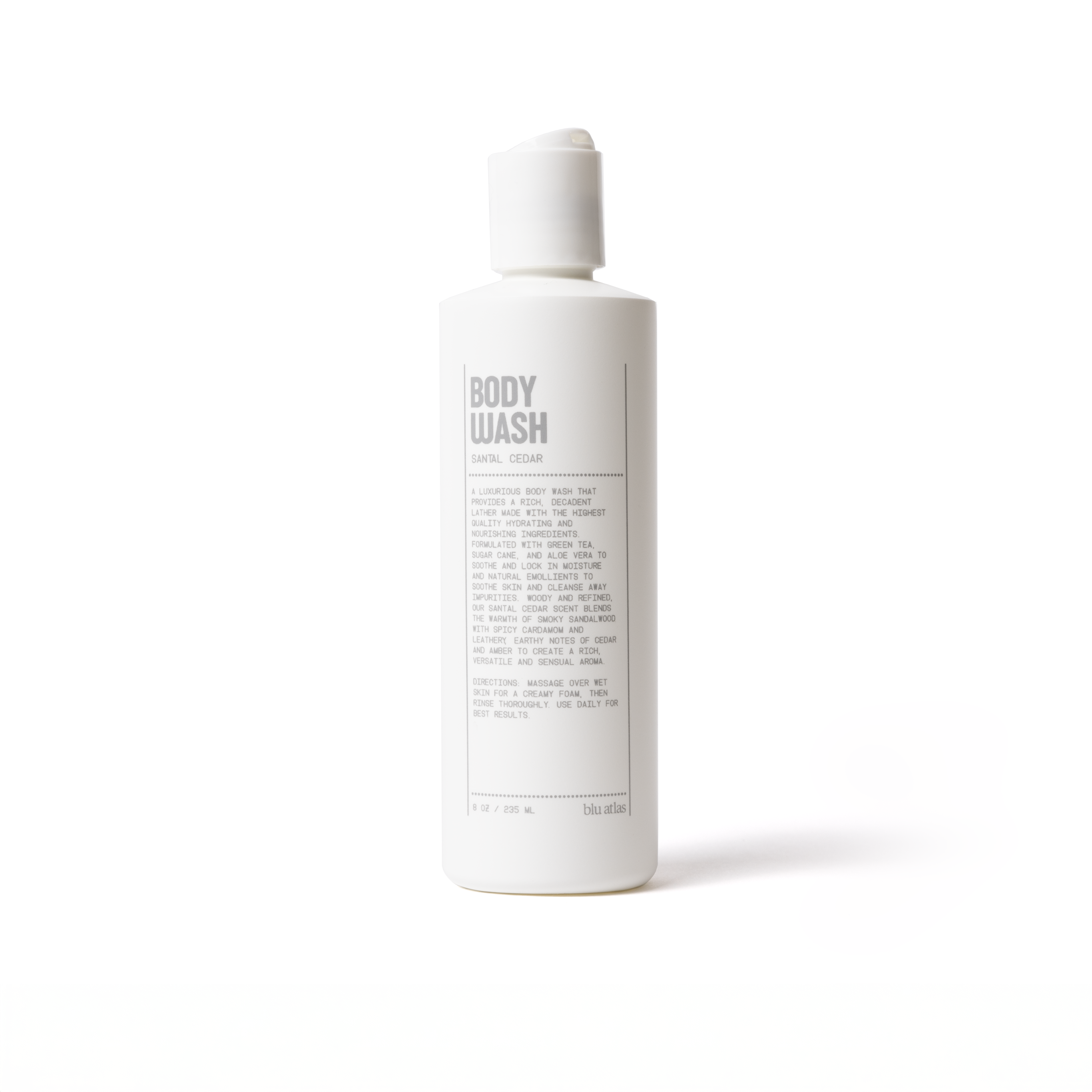 A white bottle of natural conditioner labeled Soothing and Smoothing by Blu Atlas on a plain background, enriched with nourishing ingredients for a revitalizing cleanse.