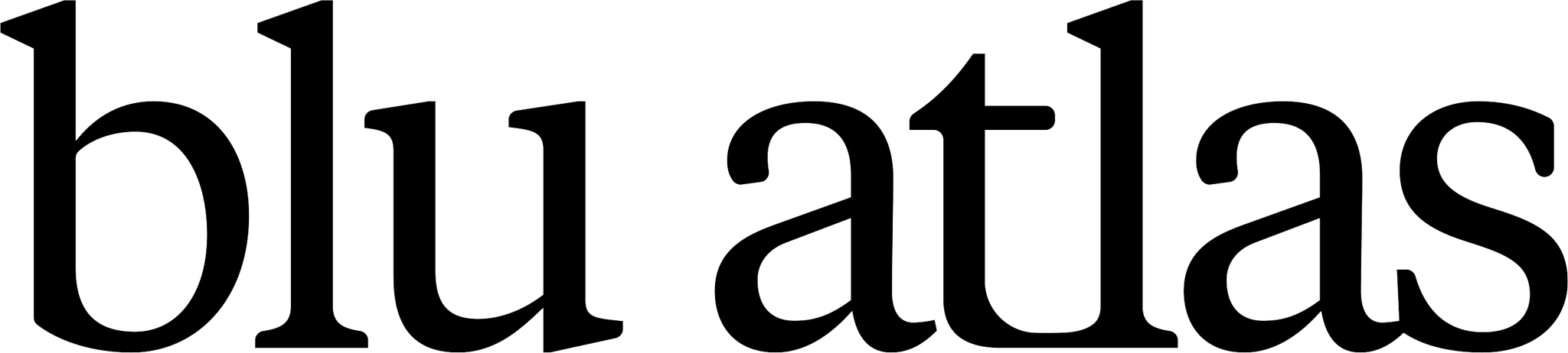The image features the text logo 'blu atlas' in a stylized font.