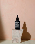 Blu Atlas beard oil in black bottle with dropper